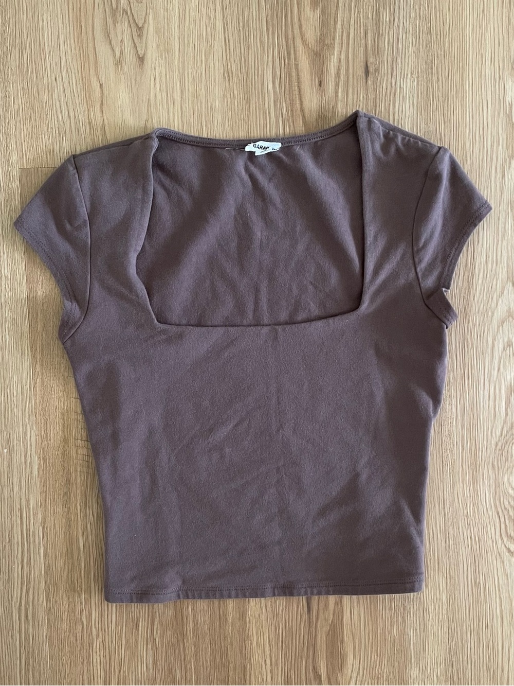 Square Neck Short Sleeve Top - Brown